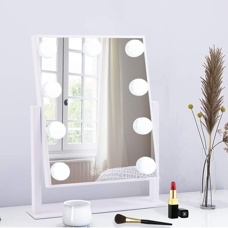 BWLLNI Lighted Makeup Mirror Hollywood Mirror Vanity Mirror with Lights, Touch Control Design 3 Colors Dimable LED Bulbs, Detachable 10X Magnification, 360°Rotation, White