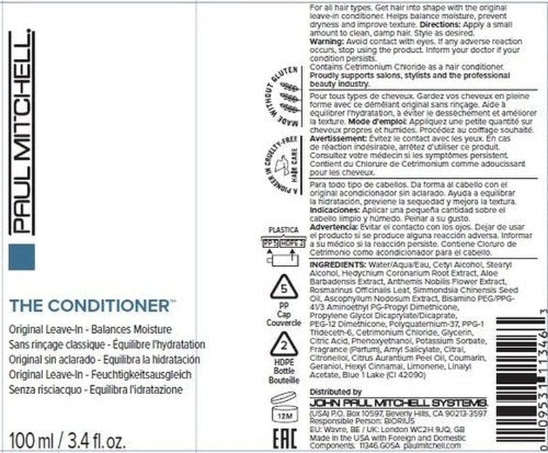 Paul Mitchell The Conditioner Original Leave-In, Balances Moisture, For All Hair Types, 3.4 fl. oz.