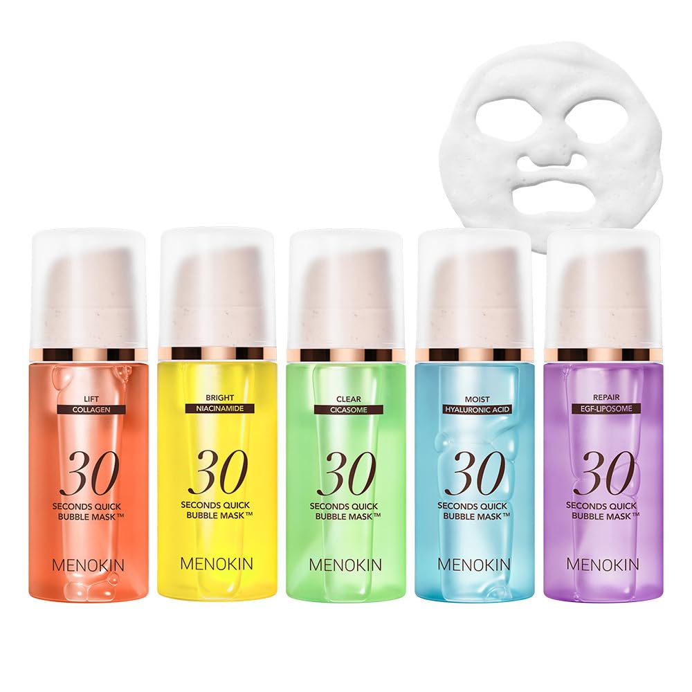 MENOKIN Glass Skin Full Set (5-in-1) 30 Seconds Quick Bubble Mask (Lift, Bright, Clear, Moisture, Repair) Firming, Brightening, Soothing, Moisturizing, Anti-Aging, Korean Face Mask, 3.21 fl oz Each