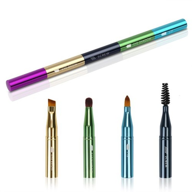 Unaone 4 in 1 Makeup Brush - Lip Brush for Lipstick, Eyebrow Brush, Eyeshadow Brush, Spiral Eyebrow Brush, Portable Detachable Multi-functional Lipstick Brush for Makeup