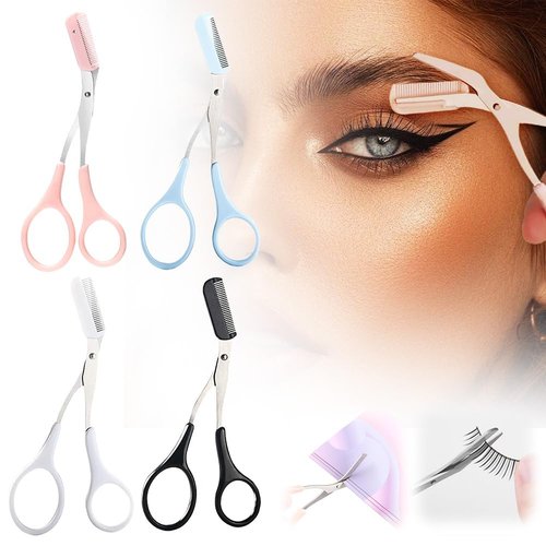 Eyebrow Trimming Scissors, Eyebrow Scissors with Comb, Non-Slip Eyebrow Trimming Razor, Hair Removal Eyebrow Scissors Makeup Tool, Precision Eyebrow Trimming Scissors Gifts for Men Women (A-All)