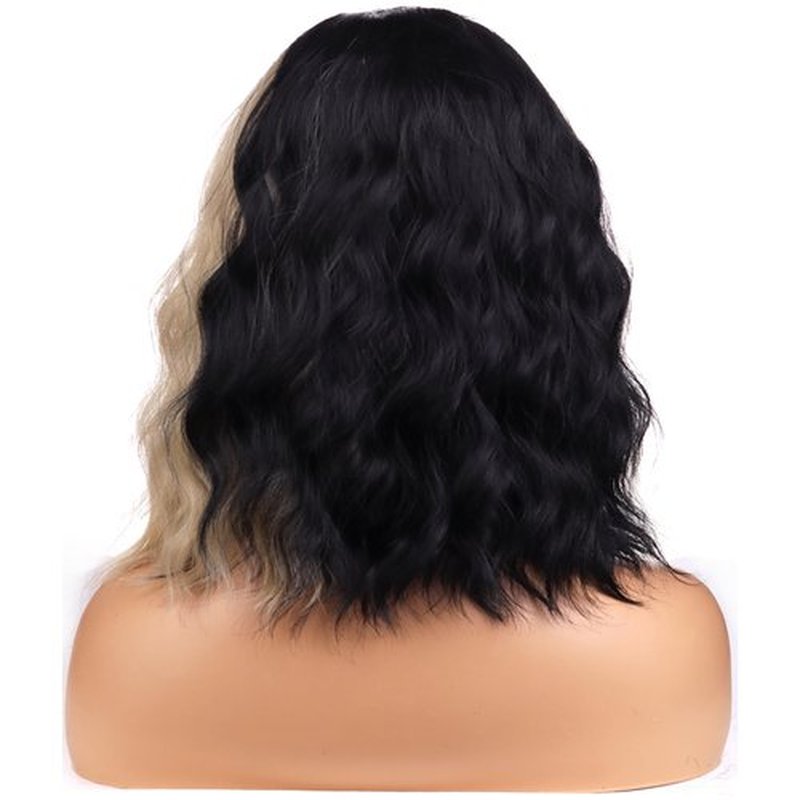 BERON Black and Blonde Wigs for Women Short Curly Wavy Hair Wig Girls Mixed Color Synthetic Costume Cosplay or Used Wig