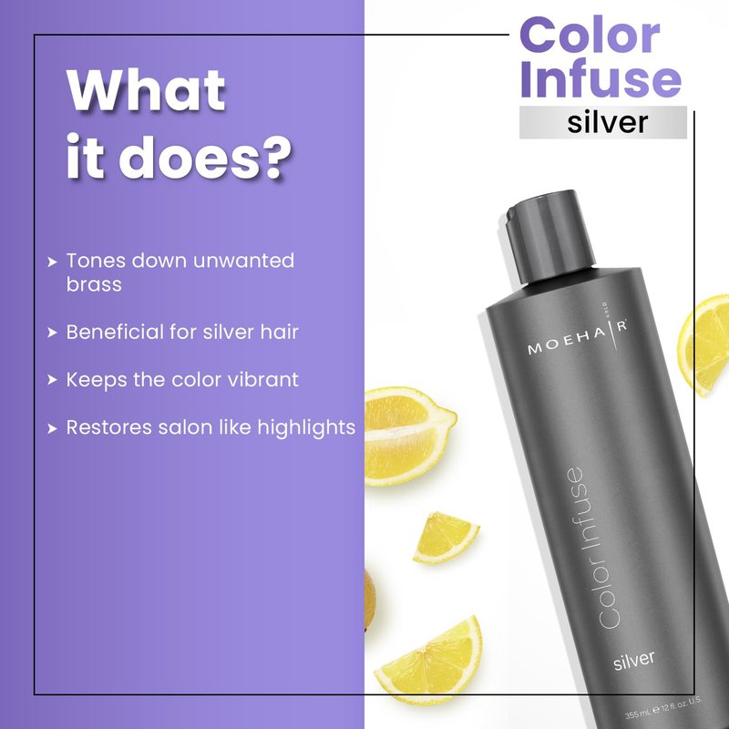 MOEHAIR Color Infuse Silver – 12 Fl. Oz | Purple Toner for Silver, Gray & White Hair | Neutralizes Unwanted Brassiness | Salon-Grade Hair Toner for Brassy Hair | Brass Off | Sulfate and Paraben-Free