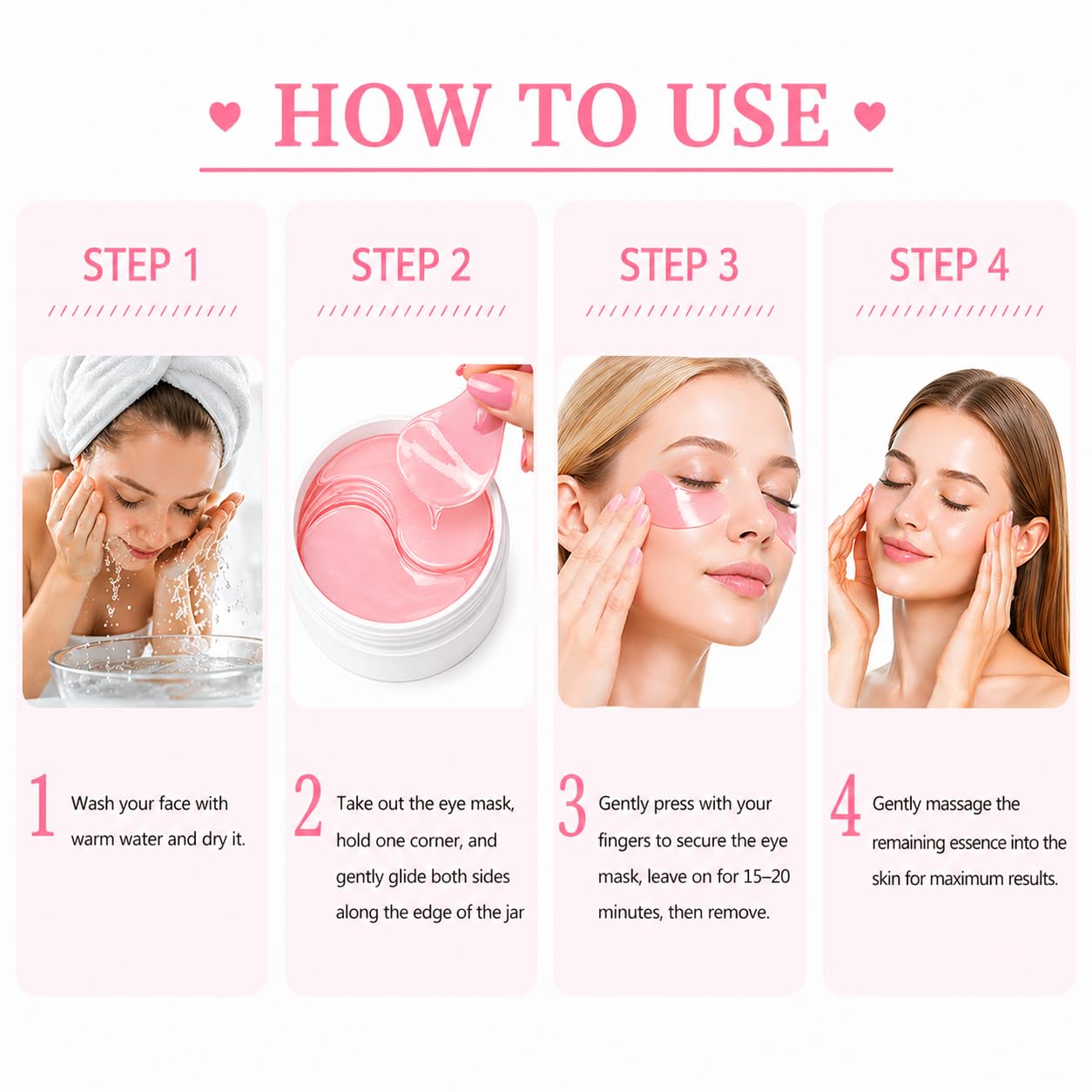 FANMIN Under Eye Mask, Rose Under Eye Gel Pads With Collagen, Skincare Eye Patch Masks for Women and Men