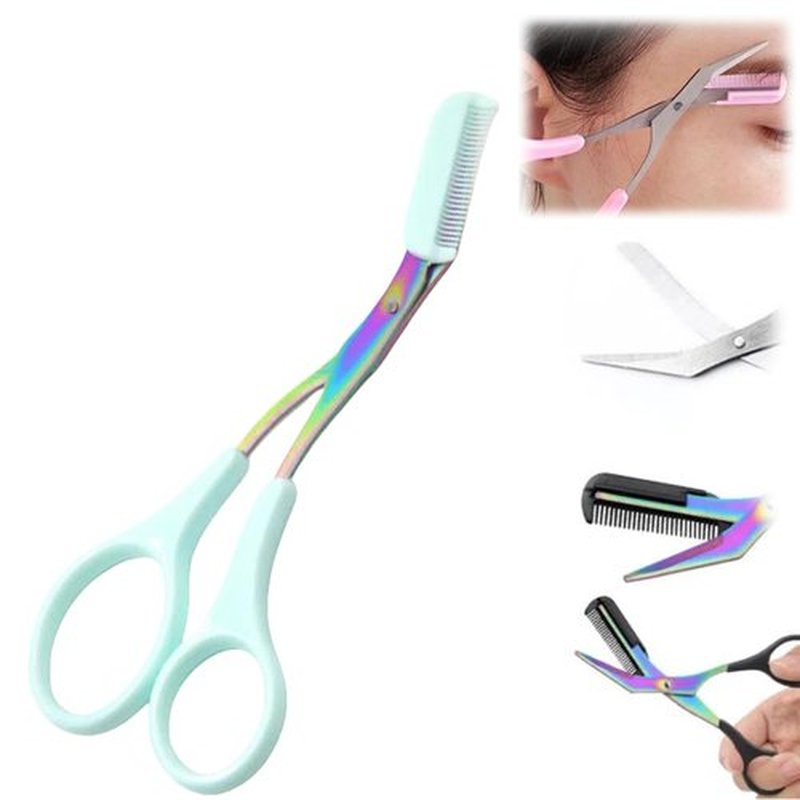 Eyebrow Trimmer Scissor, 2025 Upgraded Eyebrow Scissors with Comb, Professional Precision Eyebrow Trimmer Scissors for Women Men, Eyebrow Trimmer Hair Removal Makeup Grooming Tool (Green)