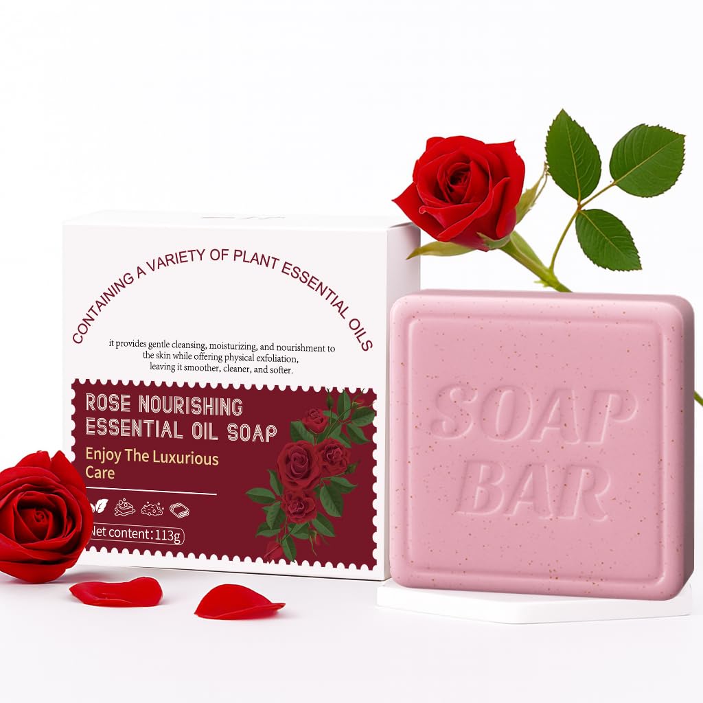 APPTI Botanical Natural Soap Bar, Womens Moisturizing Bar with Essential Oils, Handmade, Vegan, Soaps for Face & Body, 3.98oz (Rose)