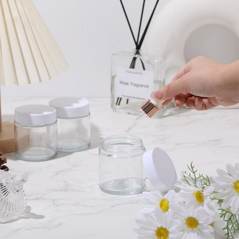 Norme 24 Pcs 4 oz Glass Jars with Lids Leakproof Round Airtight Jars Empty Cosmetic Jars with Inner Liners Lid for Storing Lotions Powder Ointments Candle Making (White,Clear)