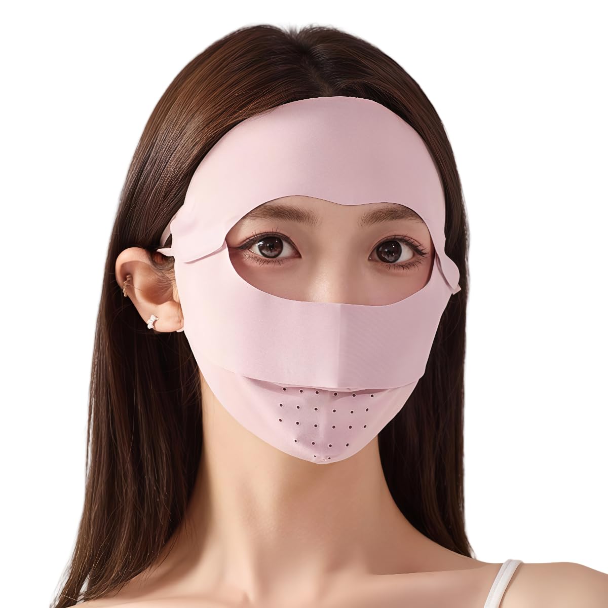 KUKASEN Women’s UPF50+ Ice Silk Face Mask, Breathable Cooling UV Face Cover with Ear Loops & Head Strap for Outdoors Removable Chin Cover