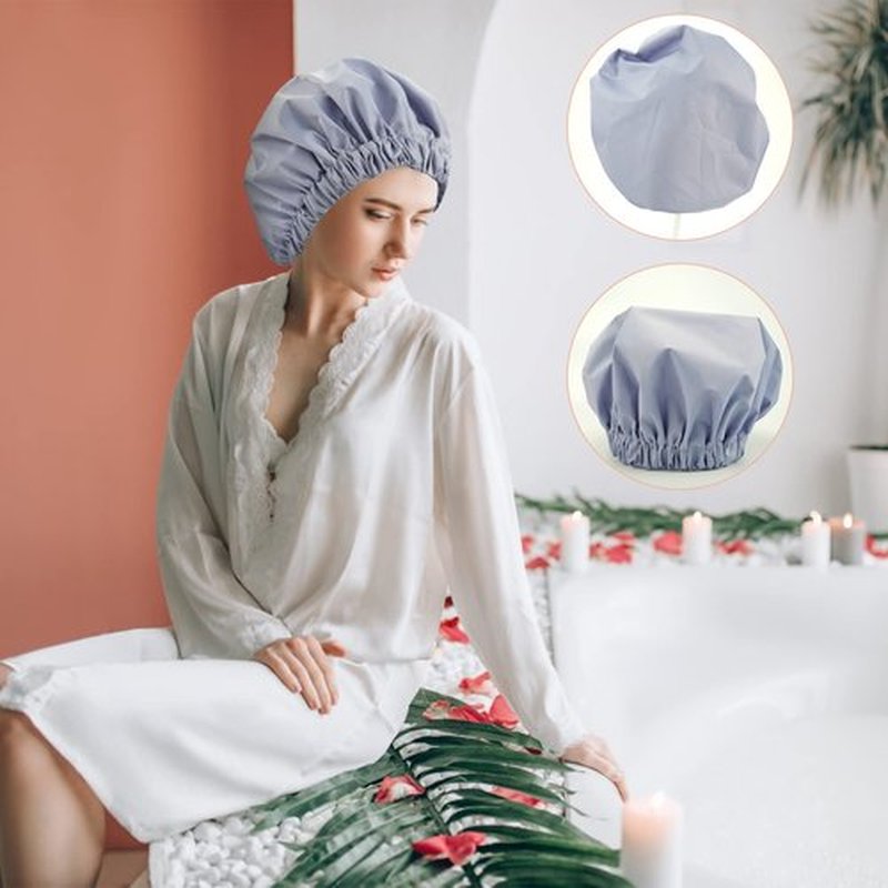 Reusable Shower Cap for Women, Large Waterproof Shower Bonnet Washable Elastic Band Bath Hair Hat for Long Hair, Braids(Black&Gray)