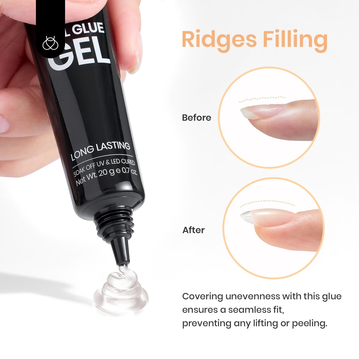 Beetles Nail Glue Gel 20g Tipex Solid Nail Glue Gel, Soft Nail Tips Gel Super Strong for Acrylic Nails