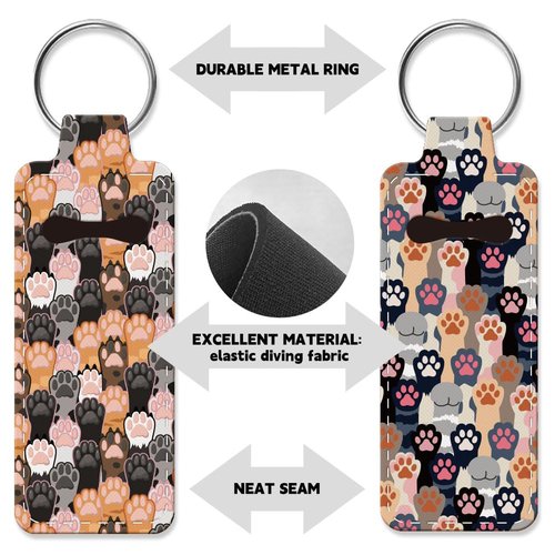 OLYCRAFT 2Pcs Paw Print Chapstick Holder Keychain 3.8x1.5 Inch Elastic Diving Fabric Lipstick Keychains Elastic Diving Fabric Portable Lipstick Sleeve Travel Key Ring Holder for Lipstick