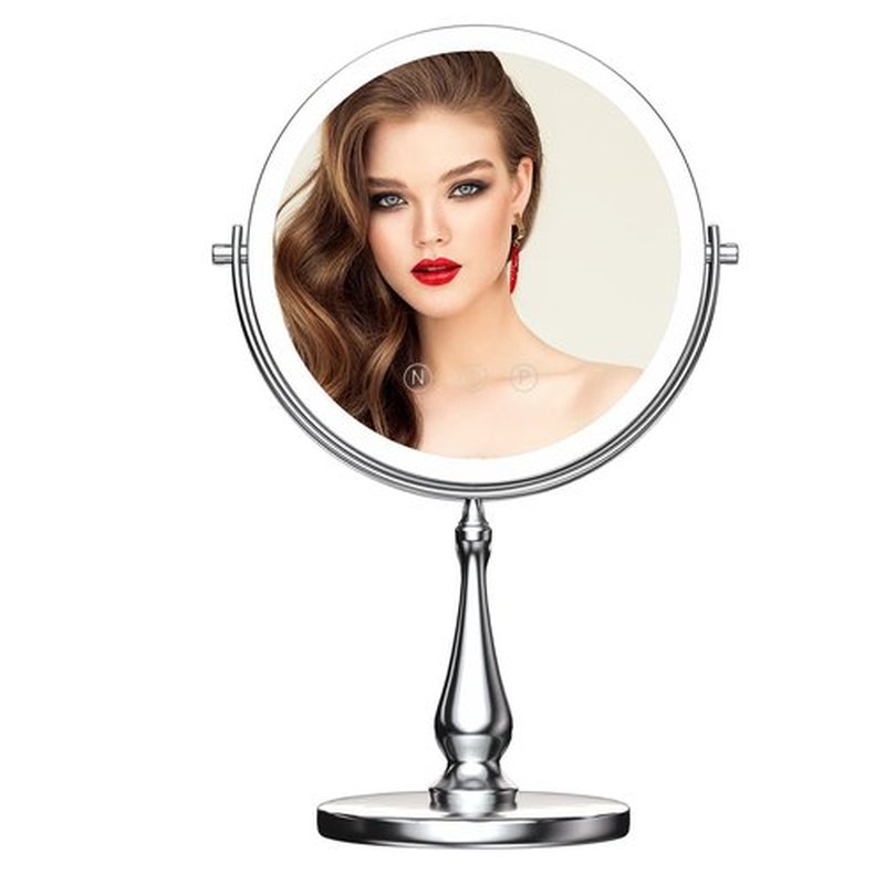WIZCHARK 9" Large Lighted Makeup Mirror, 1X/10X Magnifying Vanity Mirror with 3 Colors Dimmable Lightning, 80 LED Lights, 360°Rotation Double Sided Standing Desk Mirror