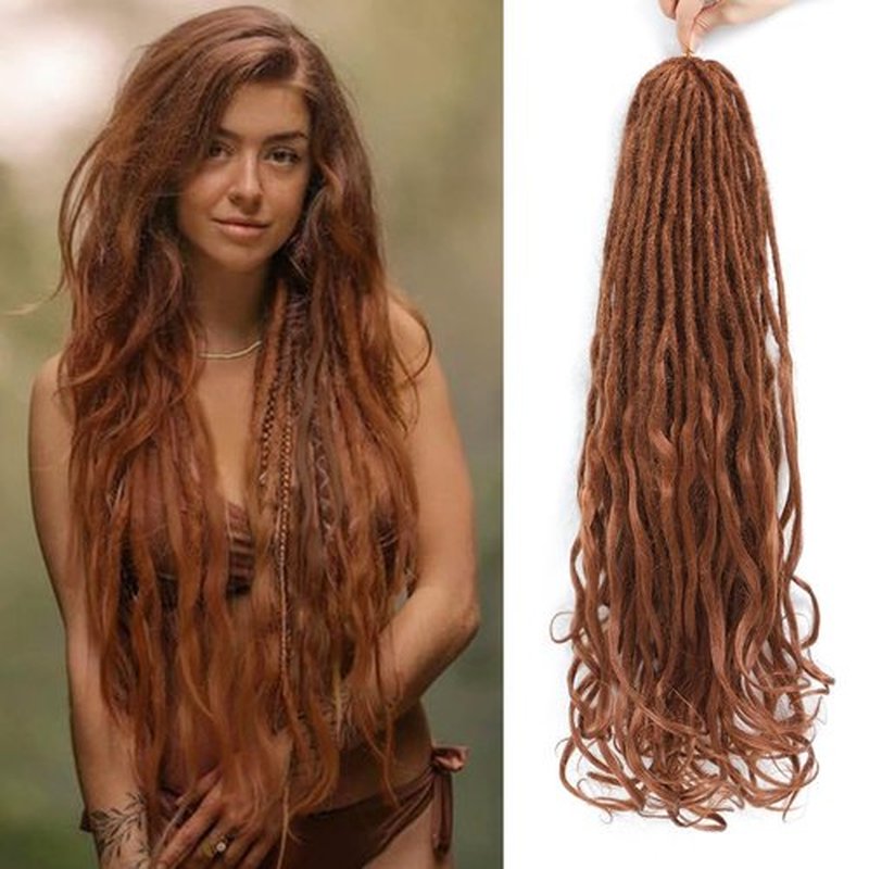 Aguacor Loose Wave Dreadlocks Synthetic French Curly Double Ended Dreadlock Extensions 24inches 10 Strands Thin Soft Dark Brown Spanish Curly DE Dreadlock Extensions for Women (10 Strands, 30#)