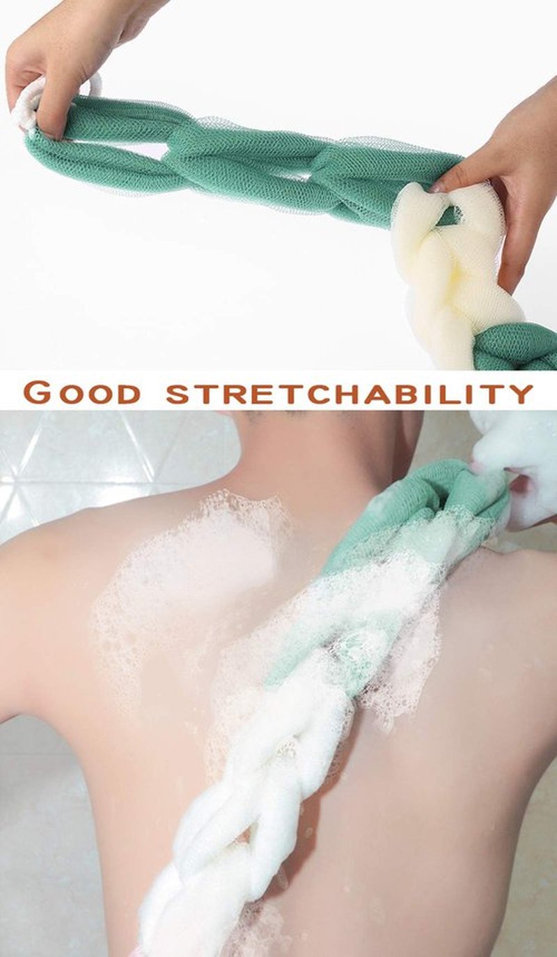 AARainbow 4 Packs Long Stretch Back Sponge with Rope Handles Back Scrubber Bath Shower Mesh Sponge Exfoliating Body Scrub Stretch Braided Loofah for Men and Women (B-1 Grey+1 Green+1 Pink+1 Coffee)