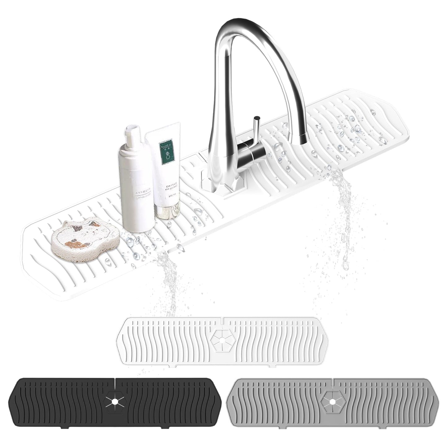 EBIGIC Kitchen Sink Splash Guard-24 x 5.8'' Ultrathin Silicone Sink Mat Splash Guard fit for Countertop, Bathroom,Farmhouse,RV (White)