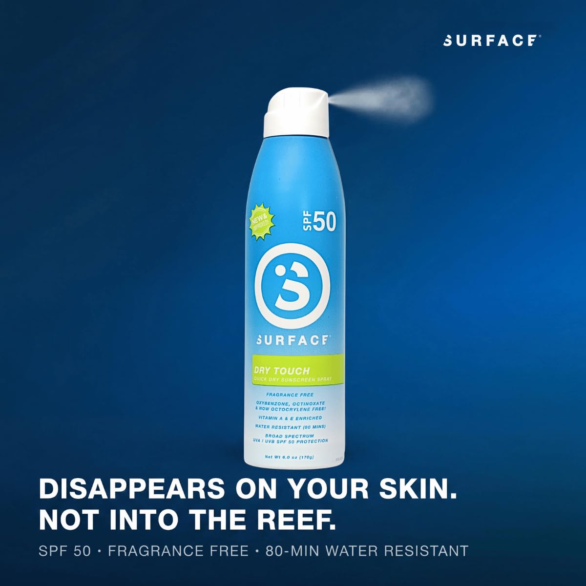 Surface Dry Touch Spray Sunscreen, Water Resistant, UVA/UVB Broad Spectrum, Fast Drying Protection, PABA Free - 6oz - SPF 50-3 PACK Reef Friendly, No Microplastics Formula