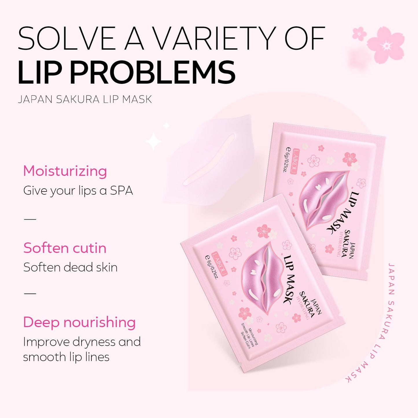 AKARY Sakura 10 Pieces Hydrating Lip Mask, Lip Sleep Mask Collagen Crystal Lip Care Gel Pads For Moisturizing, Minimize Fine Lines, Remove Dead Skin, Chapped Pads Lip Mask (10)