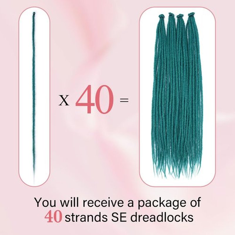 Vecago 24 Inch Dreadlock Hair Extensions, 40 Strands SE Thin 0.6cm Width Dreadlock Extensions, Synthetic Handmade Soft Hippie Style Dreadlocks for Woman,BD Green