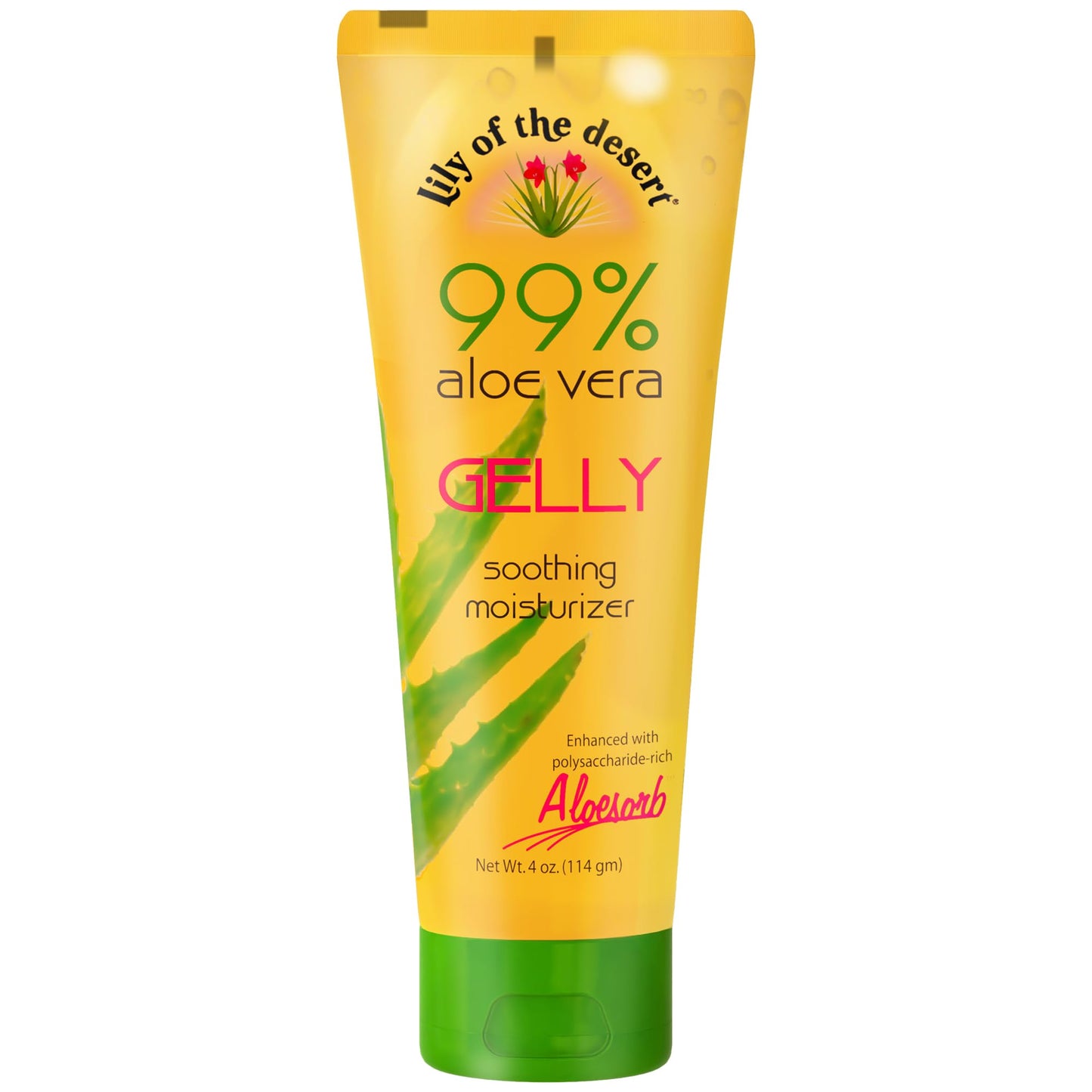 Lily Of The Desert Gelly Moisturizer - 99% Organic Aloe Vera Gel for Skin, After Sun Care with Aloe, Vitamin E Oil, and Vitamin C for Sunburn Relief, 4 Fl Oz