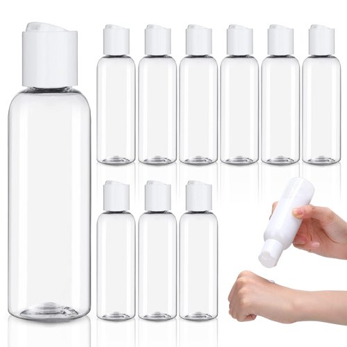 Zubebe 36 Pcs Plastic Travel Bottles with Disc Top Flip Cap Empty Refillable Squeeze Travel Containers for Shampoo Lotions Cream Toiletries Liquid Body Soap (Clear, 4 oz)