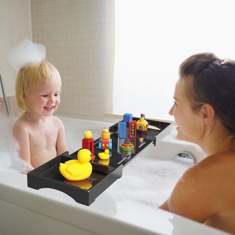 Bathtub Tray Caddy Table for Tub - Rulyyo Tub Tray Bath Caddy Tray for Bathtub, Black 18-32.5 Inch Expandable Over The Tub Bath Tray for Bathtub, Waterproof Bathtub Caddy Tray for Luxury Bath