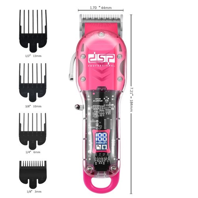 DSP Cordless Barber Clippers for Men - Quiet, Long-Lasting Battery, Stainless Blades, Ideal for Fades & Haircuts, Includes Accessories (Pink Clipper)