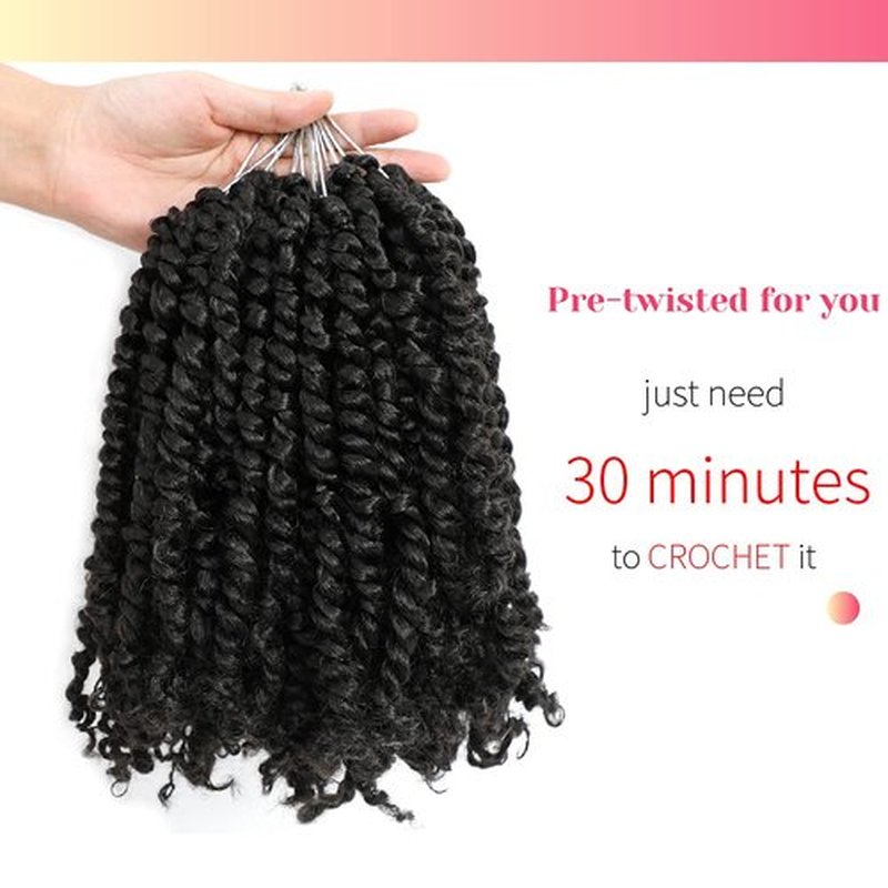 The BOHOBABE Pre-twisted Passion Twist Crochet Hair 6 Inch Short Pre-looped Crochet Passion Twist Braiding Hair 8 Packs (1#) 1#(Jet Black)