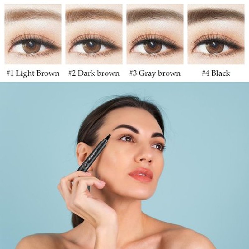 Upgrade Microblading Eyebrow Pen, 3D Waterproof Brow Pencil 2PCS Magic Eyebrow Pencil,Eyebrow Tattoo Pencil with 4 Fork Tip,Contouring Pen Natural Gap Filling Eyebrow Pen (Dark Brown/2pcs)