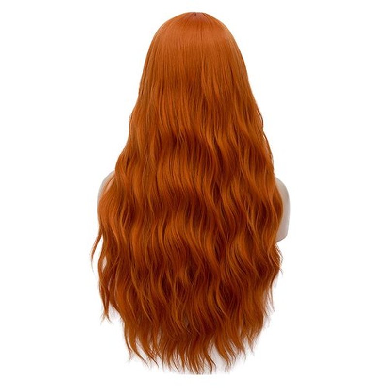 MAGQOO Dark Orange Wig Middle Part 28 Inches Long Curly Wavy Wig Dark Orange Hair Wigs Women Girls Synthetic Halloween Costume Cosplay Wig with Wig Cap(Dark Orange)
