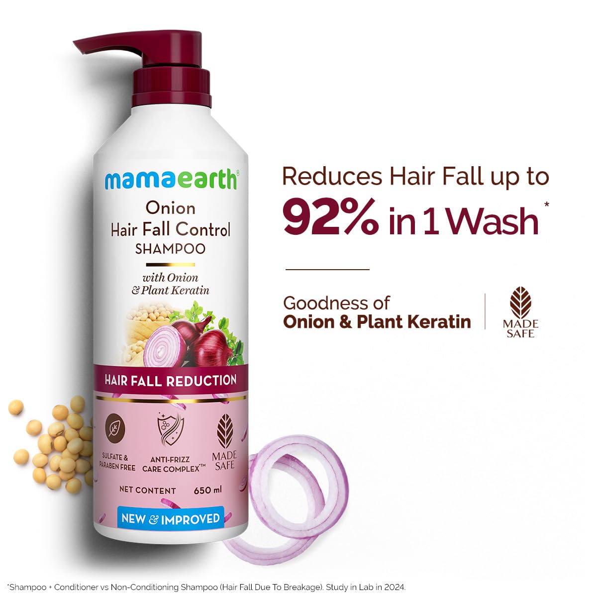 MAMAEARTH Onion Shampoo with Onion & Plant Keratin 21.98 Fl Oz (650ml)