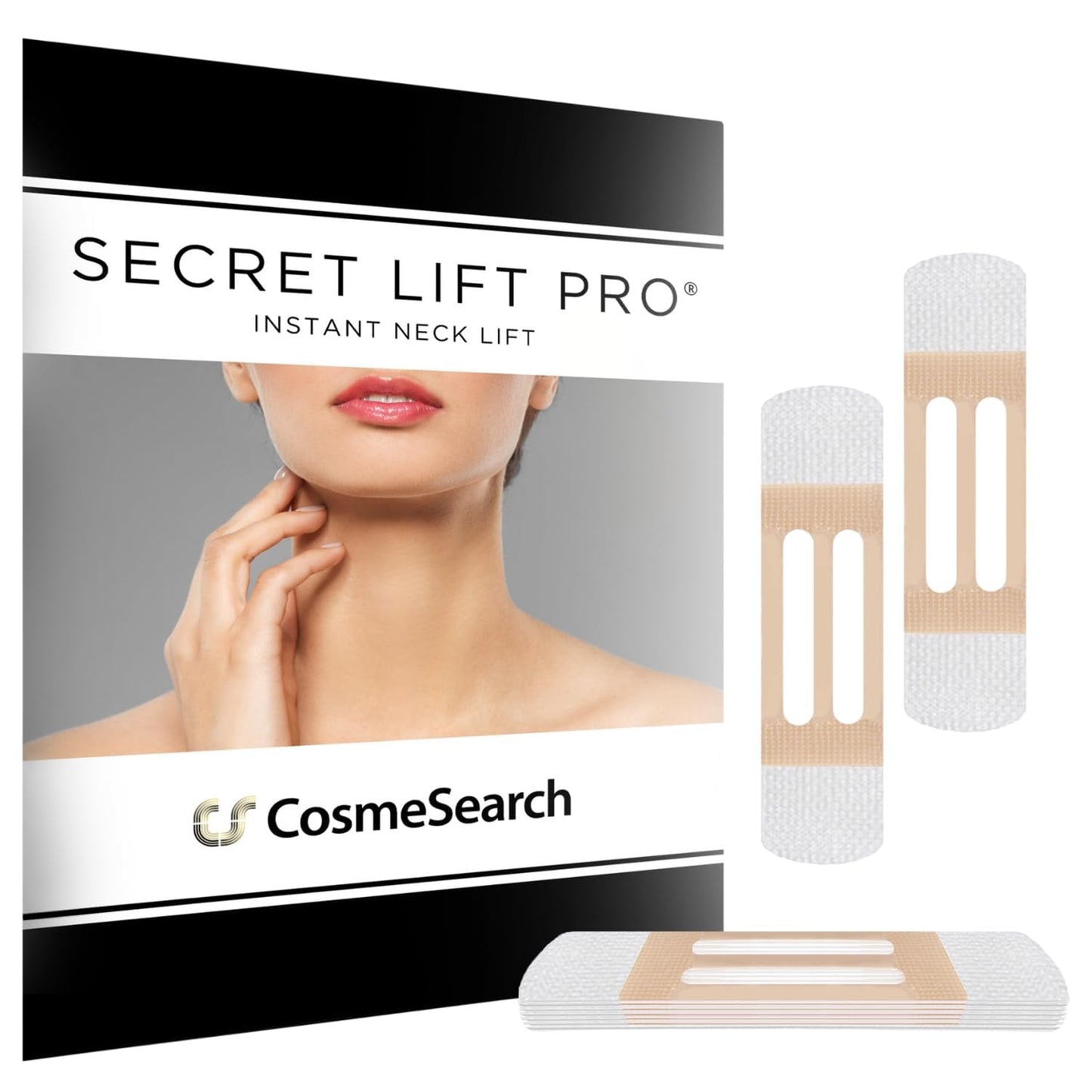 CosmeSearch, Inc. 12 Count Secret Lift Pro - Instant Neck Lift Tapes and Bands Pre-Assembled Jaw Jowl Neck Tape Ultra Lifts - Medical Grade Hypoallergenic - Lifts and Tightens Sagging Skin