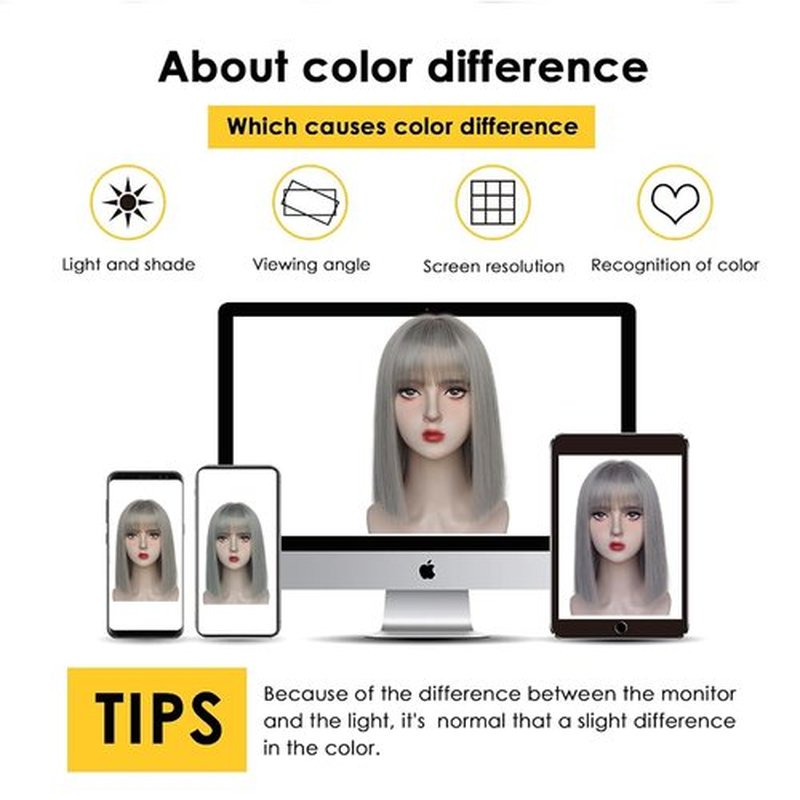 Gray Bob Wig with Bangs Short Gray Straight Wig for Women Heat Resistant Synthetic Natural Hair Wig Colorful Bob Wigs for Grils Daily Party Halloween Cosplay Use 13inch