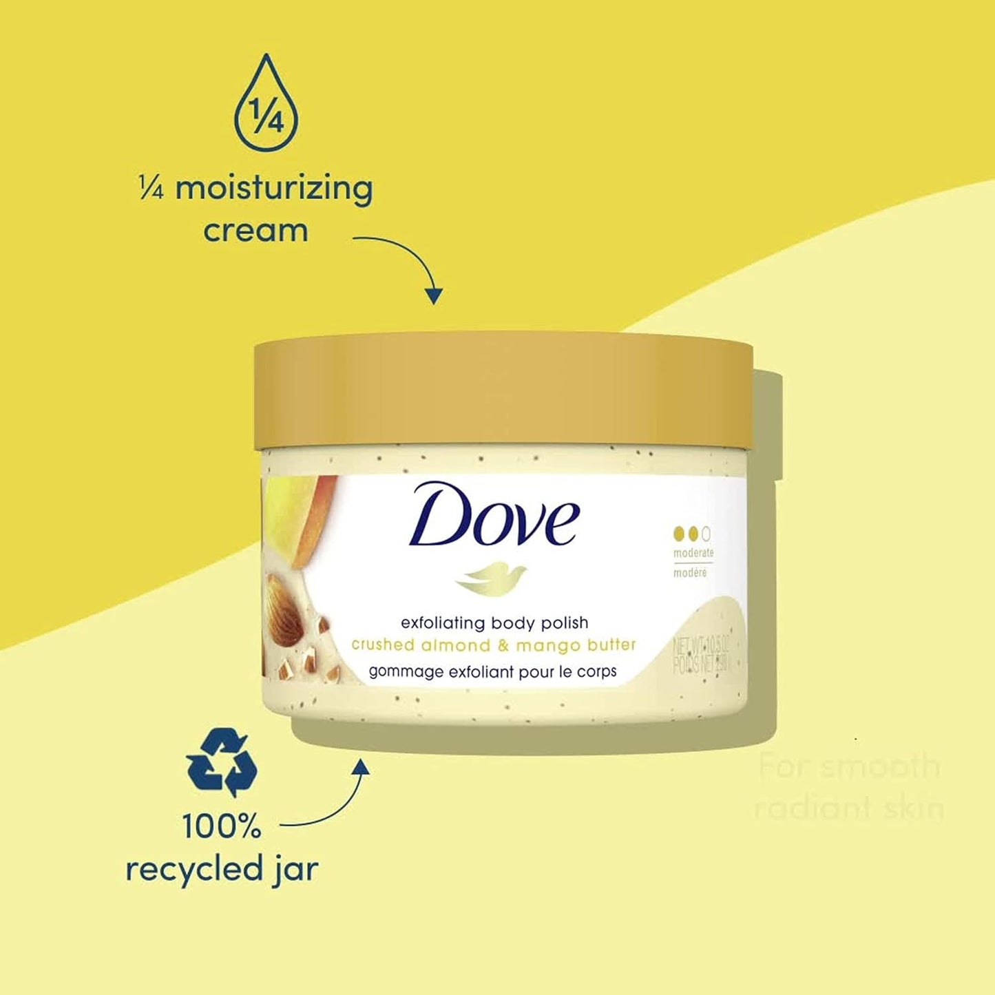 Dove Exfoliating Body Polish Scrub with Almond & Mango Butter - 10.5 oz (4 Count) for Dry Skin