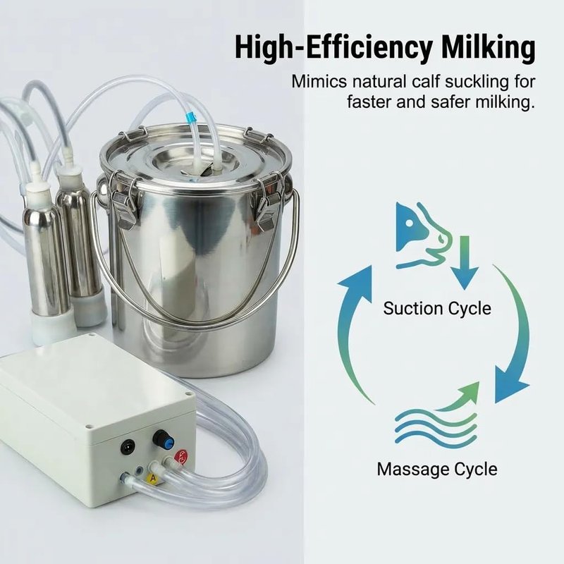 Electric Goat Milker Machine - 5L Food-Grade Stainless Steel, 2 Teat Cups, 5200 mAh Battery | Portable Milking Solution for Farms