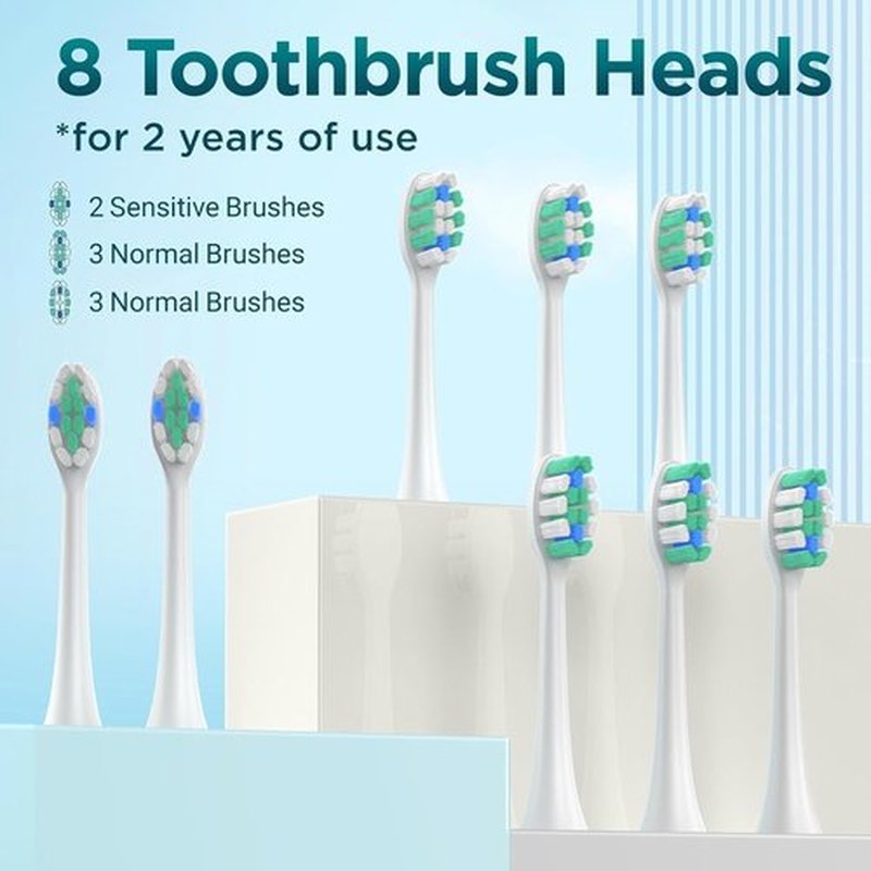 Fronix Electric Toothbrush for Adults with 8 Brush Heads, Sonic Toothbrush Rechargeable with a Holder & Travel Case, 2.5 Hours Charge for 120 Days Use - White