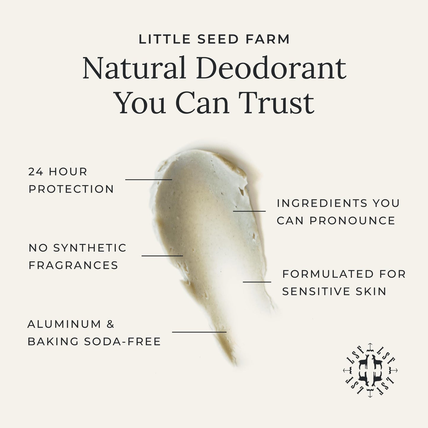 Little Seed Farm All Natural Deodorant Cream, Aluminum Free Deodorant for Women or Men, 2.4 Ounce - Vanilla Honey