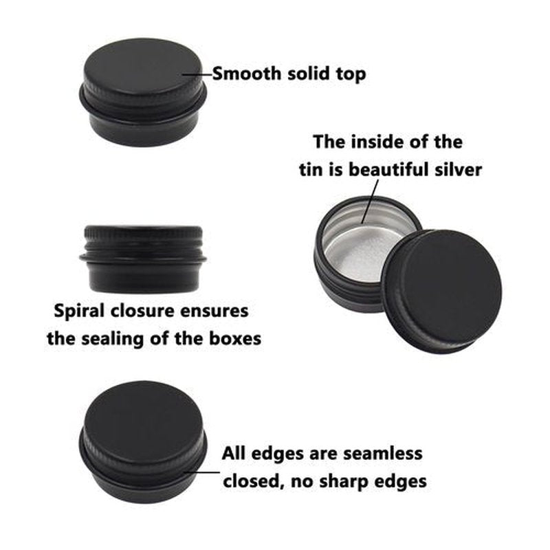 Aluminum Tin Jars Containers,ULIFESTAR Leak Proof Cosmetic Tin Jars Containers,Round Tin Cans with Lids,10PCS Black Cosmetic Sample Refillable Containers for Spice (0.18 ounces 25*15mm/0.98*0.59")
