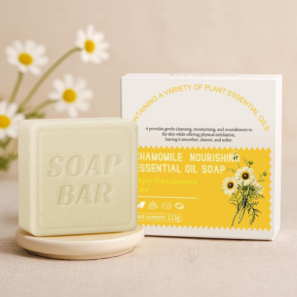 AppXynn Nourishing Essential Oil Soap Bar, 3.99oz Natural Bar Soap, Cleansing Moisturizing, Handmade Soap for Body and Face,Chamomile