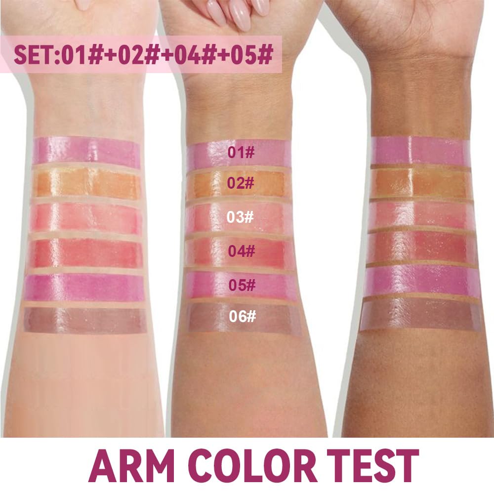 HHLTOH 4Pcs Summer Lip Butter Lip Balm Glow Reviver Lip Gloss, Melting Lip Serum, Ultra-Hydrating Natural Vegan Lip Balm, Sheer-Tinted Shine & Hydration, Soothes & Softens Dry Lips (01+02+04+05)