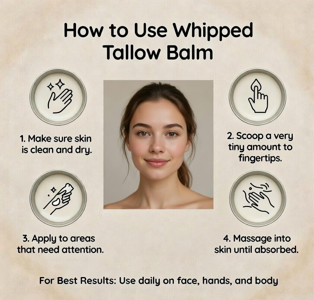 Bovera Naturals Tallow Moisturizer, Vanilla Rose Scent Face and Body Cream, 100% Organic Grass-Fed Beef Tallow, Non-Greasy for Dry Sensitive Skin, Eczema Cream and Body Butter, 4 fl oz