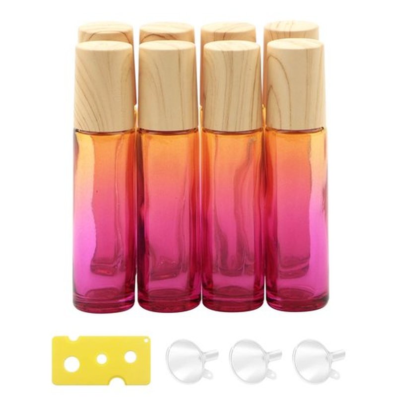 Newzoll 8 Pcs 10 ml (1/3 oz) Glass Roll on Bottles Yellow Rose Gradient Roller Bottles Vials Container for Essential Oils Perfume Lip Balms
