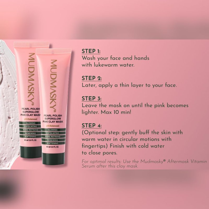 Pearl Polish Pink Clay Mask - Superglow Formula with A+ Grade Australian Clay | 2.0 OZ