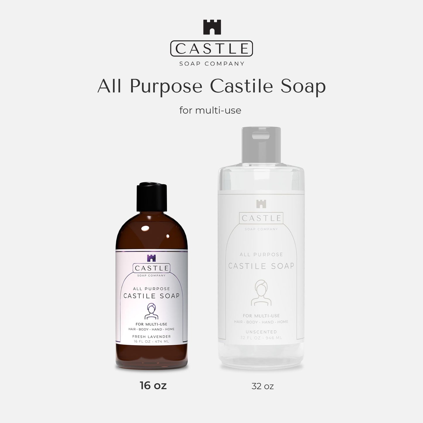 Castle Soap All-Purpose Castile Soap | Multi-Use Gentle Cleanser for Hair, Body, Hands, & Home | Nourishing Coconut Oil Formula | Sensitive Skin Friendly | Hydrating Lather | 16 oz | Fresh Citrus