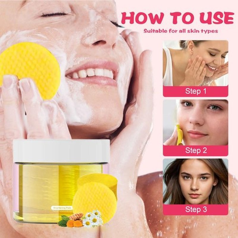 Turmeric Kojic Acid Cleansing Pads, 2025 New Sugar Turmeric Cleansing Pads for Face Turmeric Kojic Acid Pads, Upgrade 55Pcs Turmeric Pads Infused Foaming Exfoliating Pads (Yellow, One Size)
