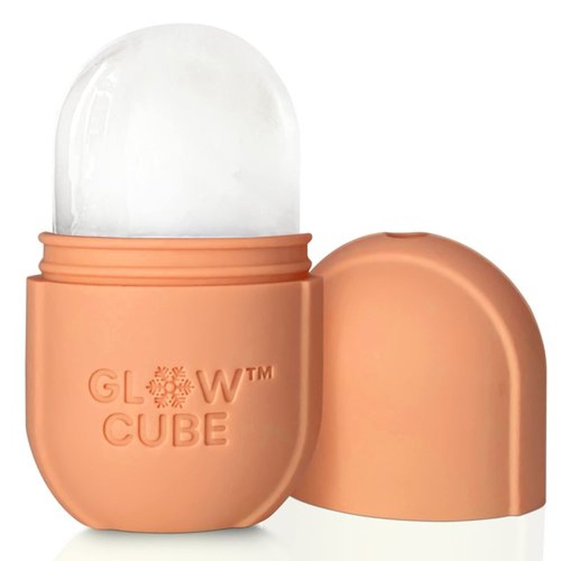 Glow Cube Ice Roller For Face Eyes and Neck To Brighten Skin & Enhance Your Natural Glow/Reusable Facial Tool to Tighten & Tone Skin & De-Puff The Eye Area (Pastel Orange)