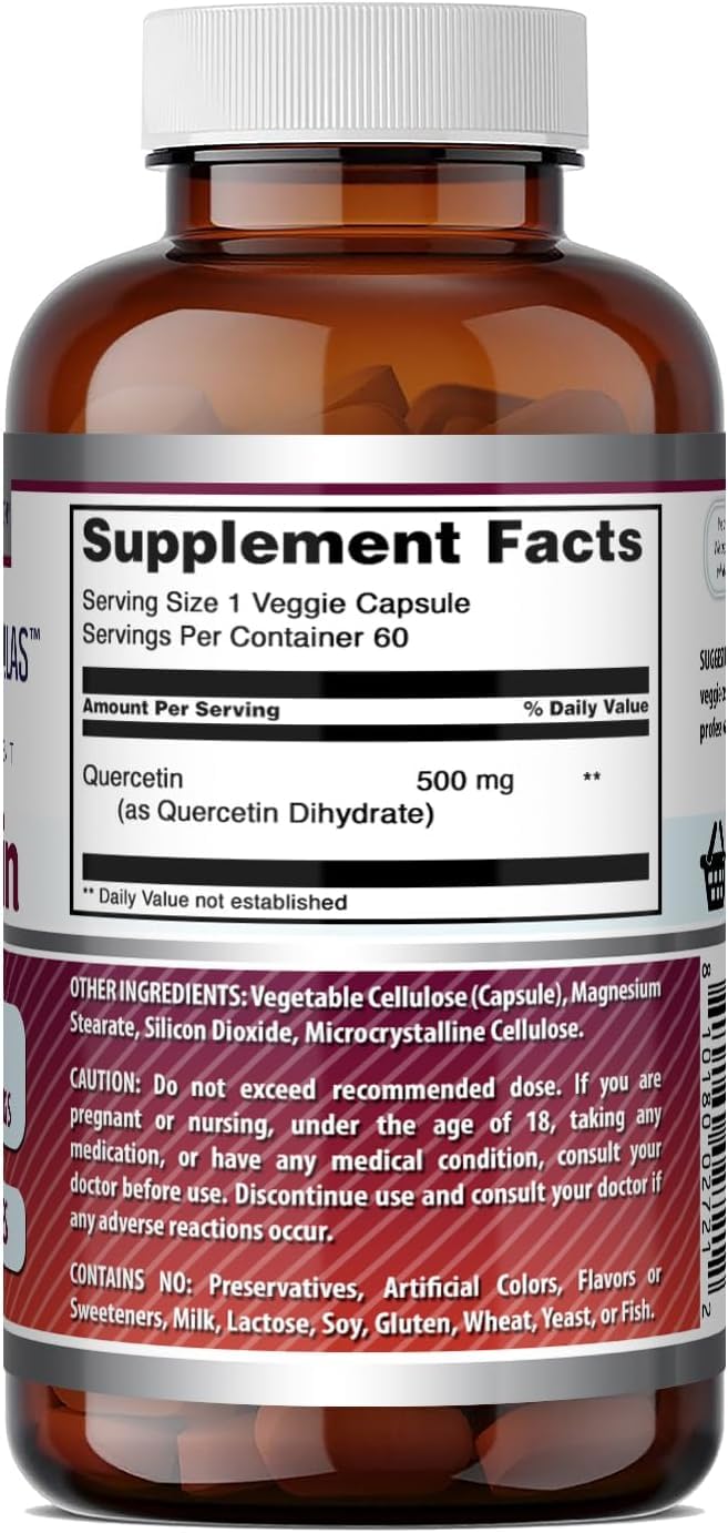 Amazing Formulas Quercetin 500 Mg | Veggie Capsules Supplement | Non-GMO | Gluten-Free | Made in USA (1 Pack | 60 Count)