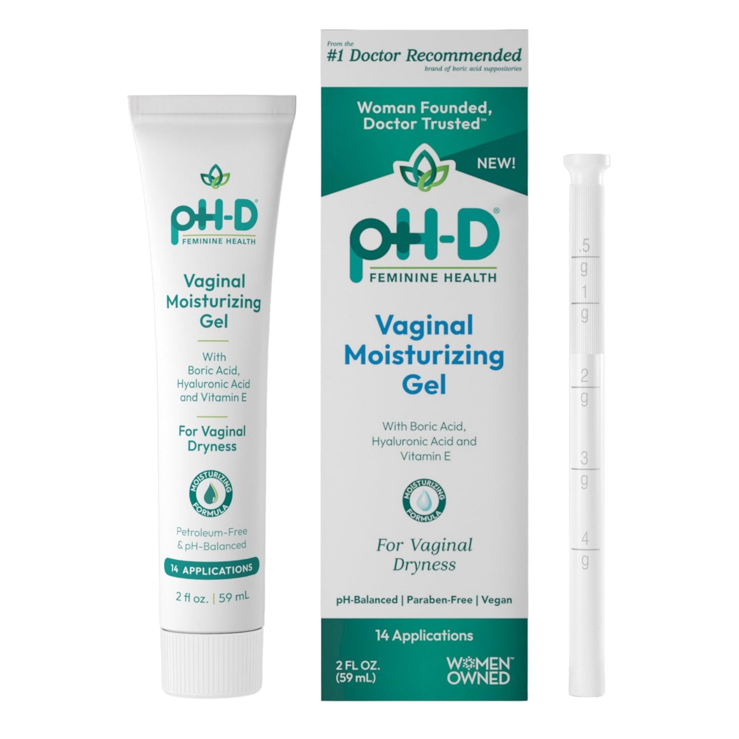 pH-D Feminine Health Support Boric Acid Moisturizing Vaginal Gel with Hyaluronic Acid, Vitamin E for Vaginal Dryness, Woman Owned, Paraben-Free, pH-Balanced, Vegan, 14 Applications, Made in the USA
