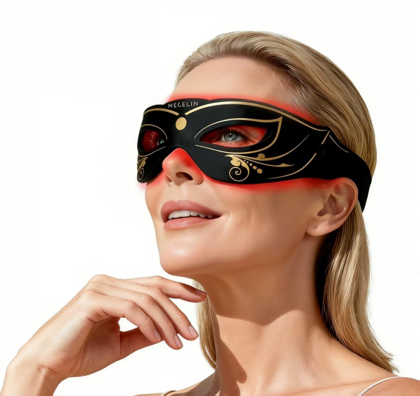 Megelin 3 Modes Red Light Therapy for Eyes, Under-Eye Red Light Therapy Glasses,Treatment of Periorbital Wrinkles and Rhytides,Relieving Eye Fatigue