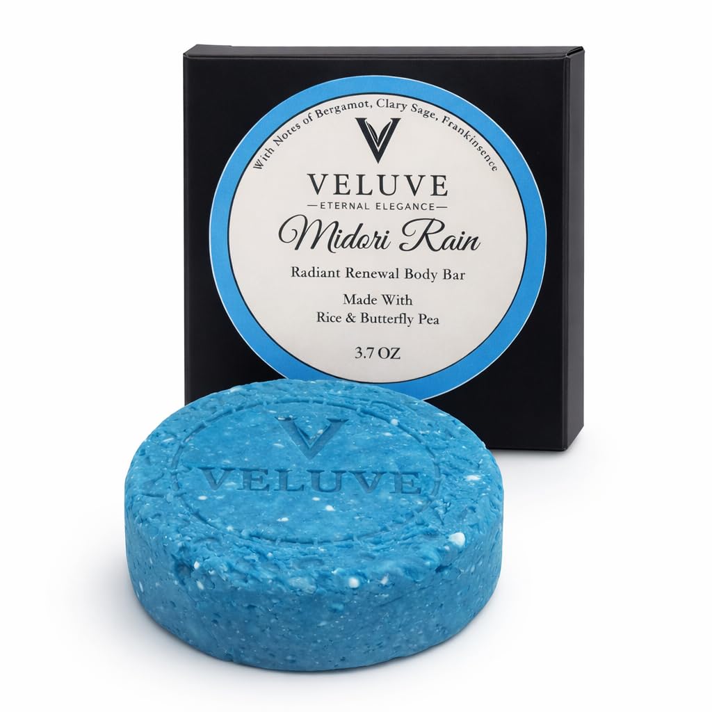 Veluve Non Drying Body Bar Midori Rain - High-Lather Botanical Cleansing - Essential Oil Infused, Plastic-Free Premium Soap 3.7 oz