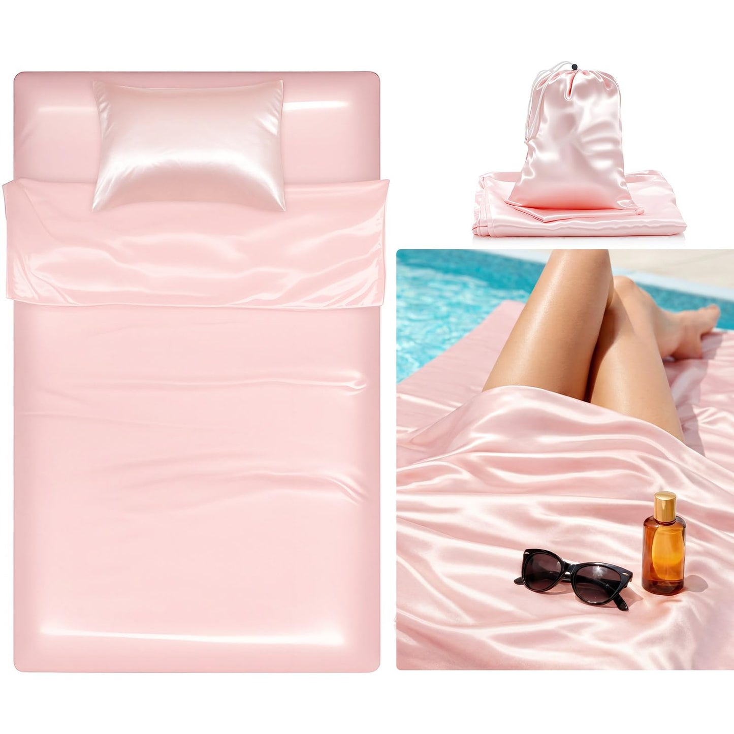 Irenare Protector 3 Pack Self Tan Sack Silk Sleep Sack Gift Set Reusable Body Lightweight Breathable with Self Tan Pillowcase and Storage Bag Tanning Sheet for Bed Travel Sleeping Bag(Rose Gold)
